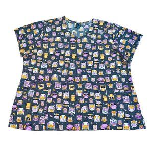 Gray Pink Owl Print Plus Sz 3XL Scrub Shirt Top Nurse Vet Xray Tech